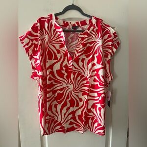 Vince Camuto Radiant Red and White Linen Top Women’s Size 2X
